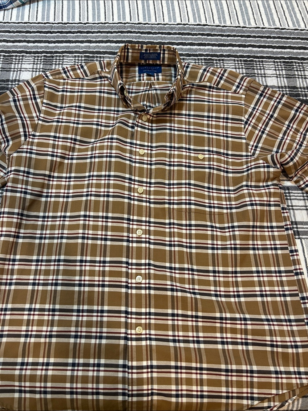 Towncraft Brown Plaid Short-Sleeve Button-Down Shirt